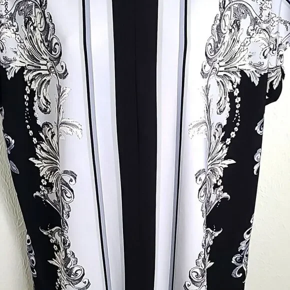 Jones New York Black, White & Gray Top w/Swirly Designs, Batwing Sleeve,Sz Large - Picture 4 of 8